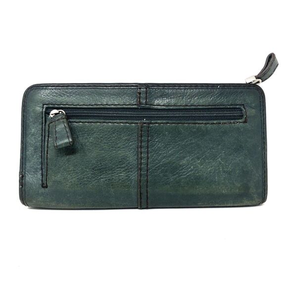 FOSSIL Marlow Pebbled Leather Zip Around Wallet Green w/Silver Key Hole Logo - Picture 3 of 13